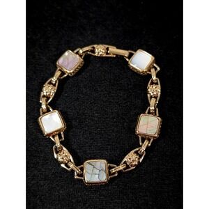 Liz Claiborne Shell Square Gold Tone Tennis Bracelet Coastal‎ Chic 7"